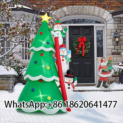 Christmas Inflatable Snowman Climbing Tree with  Air Blower For Outdoor