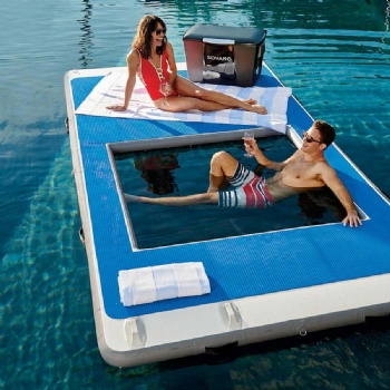 inflatable swimming pool floating island lake lounger dock platform with hammock