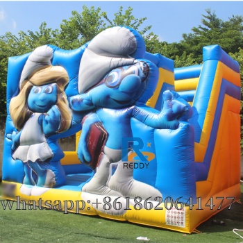 Smurf inflatable castle