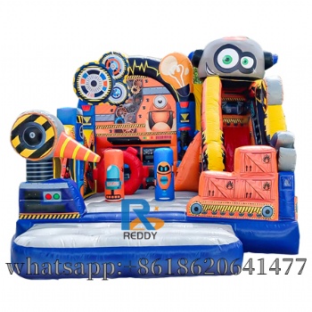 kids inflatable robot jumping castle with slide