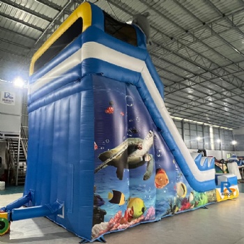 Ocean-Themed Dual-Slide Inflatable Pool     inflatable swimming pool with slide