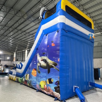 Ocean-Themed Dual-Slide Inflatable Pool     inflatable swimming pool with slide