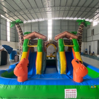 Tropical Dual-Slide Inflatable Pool   inflatable slide bounce house