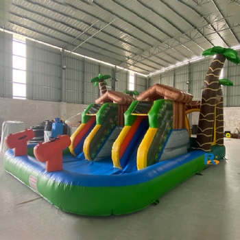 Tropical Dual-Slide Inflatable Pool inflatable slide bounce house