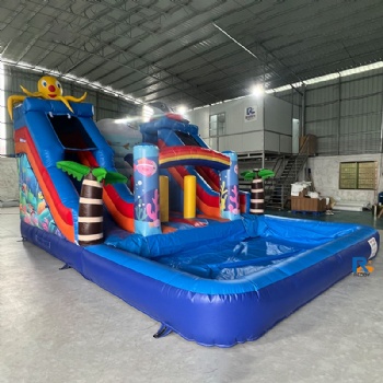 ocean-themed inflatable slide    bouncy castle water slide