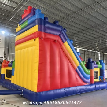 Brick-Themed Inflatable Castle Slide     fun inflatable combo     bounce house with slide