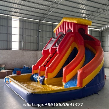 Dual-Lane Inflatable Water Slide      inflatable swimming pool with slide