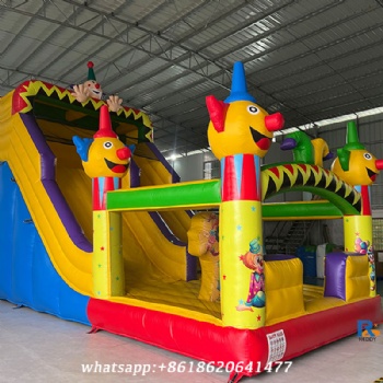 clown-themed inflatable slide     bounce house with slide     dry slide