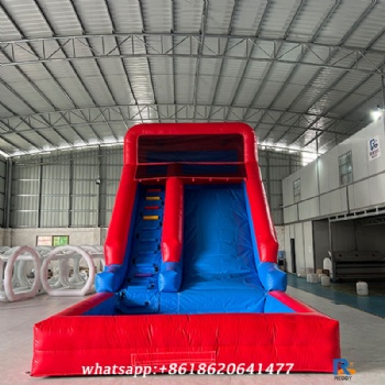 red-and-blue inflatable slide     inflatable swimming pool with slide