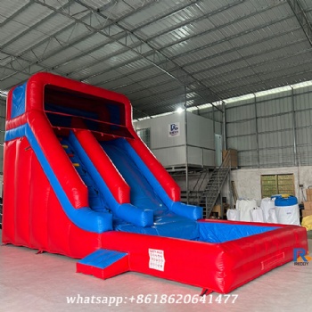 red-and-blue inflatable slide     inflatable swimming pool with slide