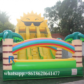 green inflatable water slide